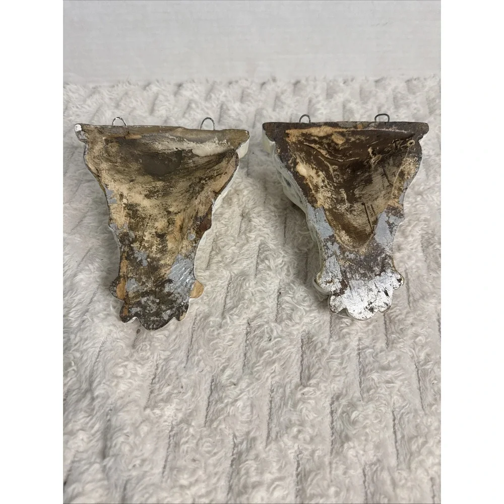 Vintage Cherub Wall Sconces Shelf Plaster Distressed Pair Rococo Baroque 2